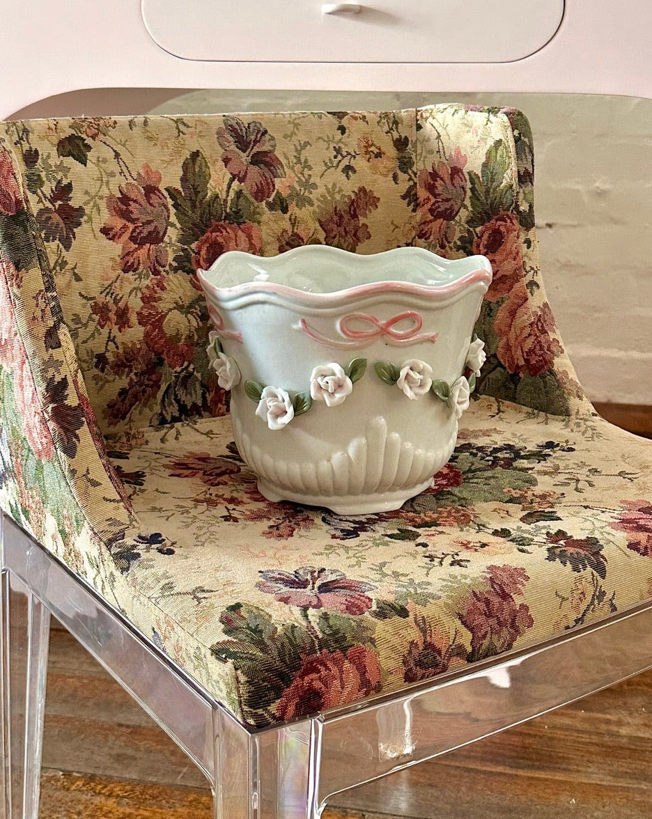 Vintage Belleek Porcelain Ruffled Rose Planter / Vase