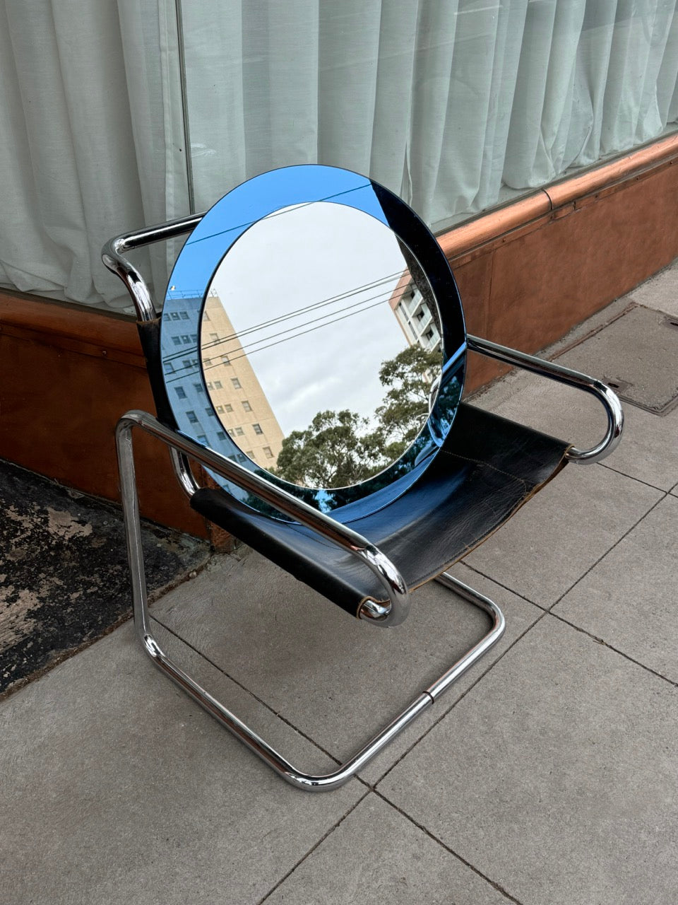 Mid Century Two Tone Blue Mirror