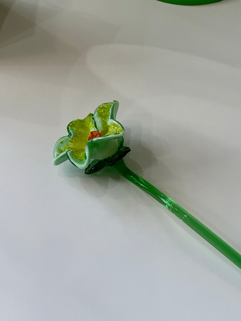 Yellow Hand Blown Art Glass Flower