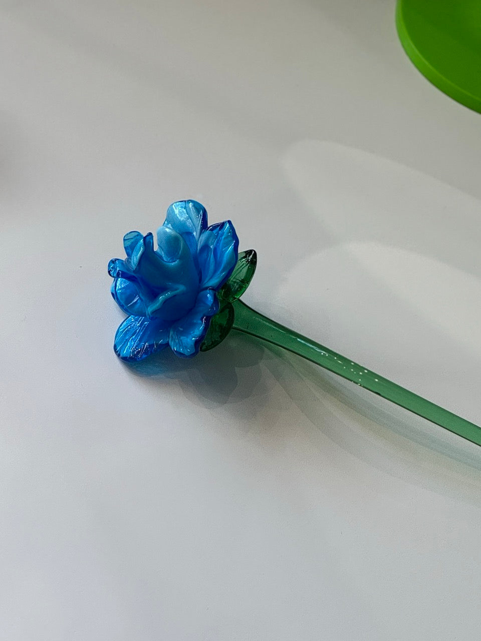 Blue Hand Blown Art Glass Flower