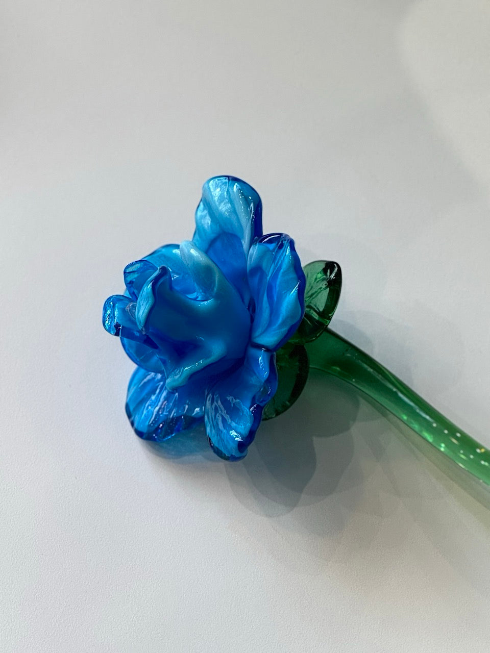 Blue Hand Blown Art Glass Flower