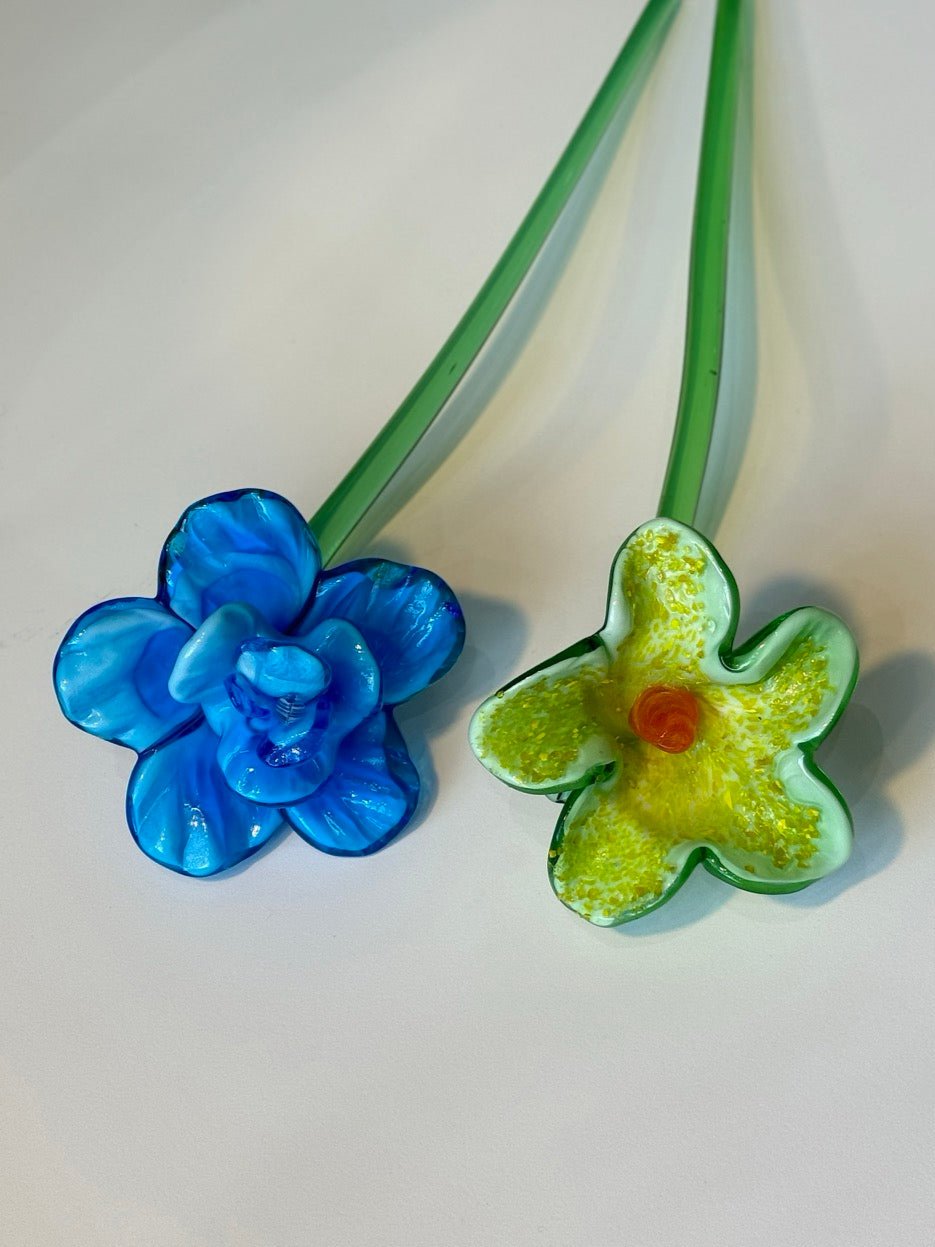 Yellow Hand Blown Art Glass Flower
