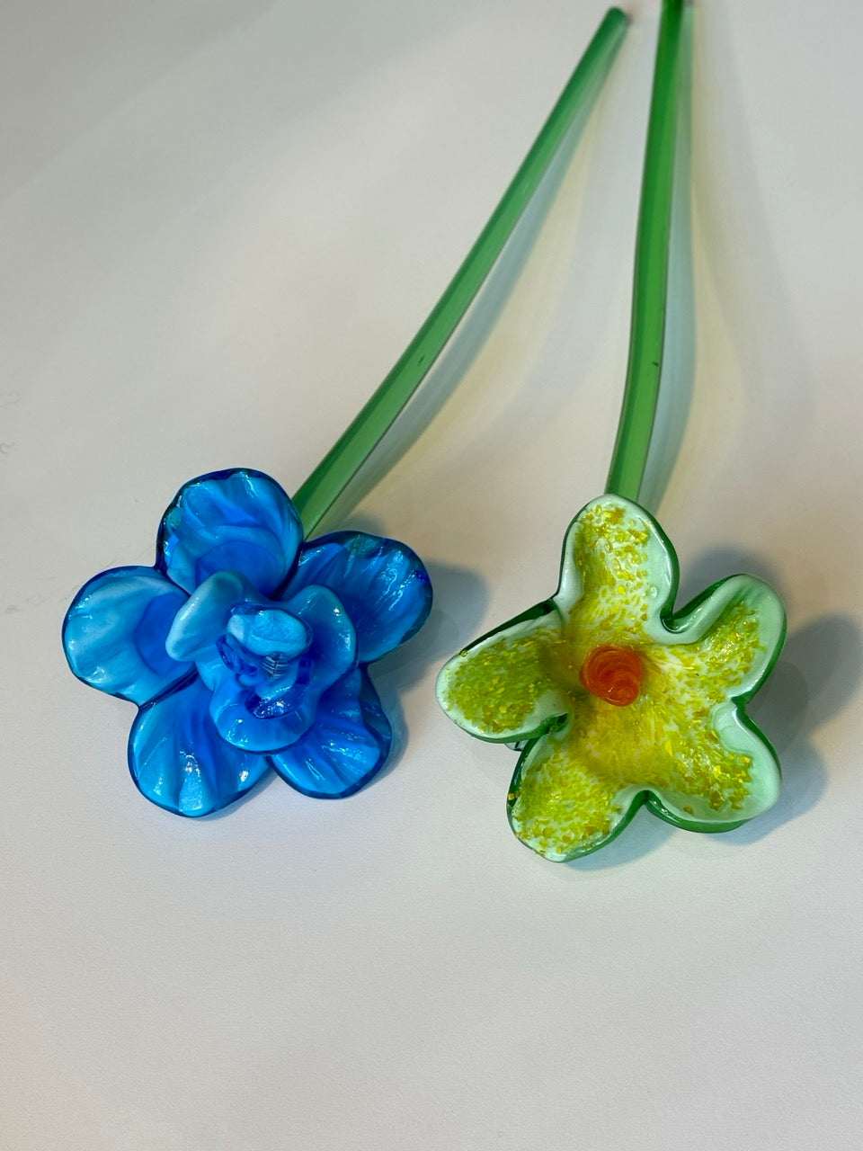 Blue Hand Blown Art Glass Flower