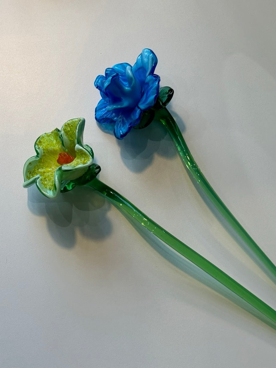 Yellow Hand Blown Art Glass Flower