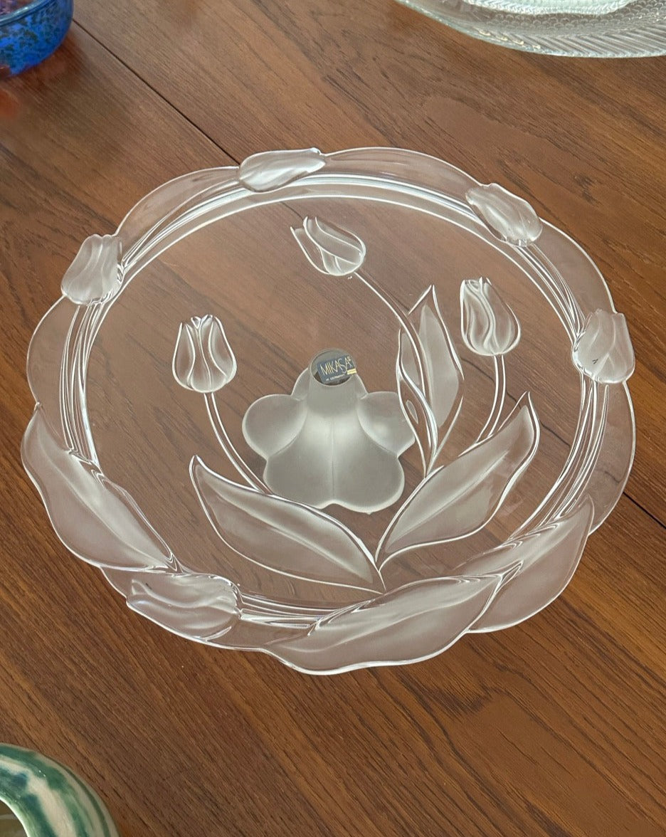 Vintage Mikasa Evita Embossed Glass Cake Stand
