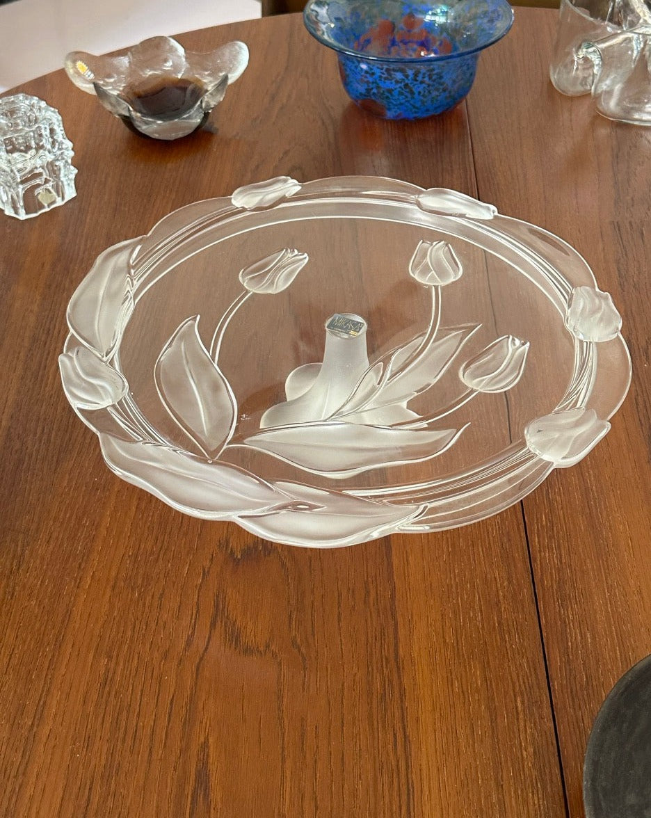 Vintage Mikasa Evita Embossed Glass Cake Stand