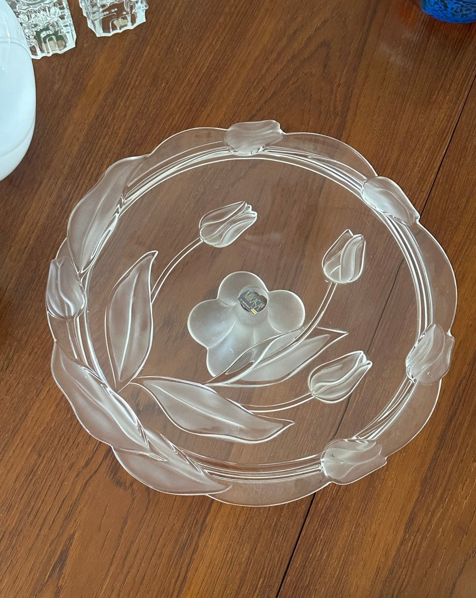Vintage Mikasa Evita Embossed Glass Cake Stand