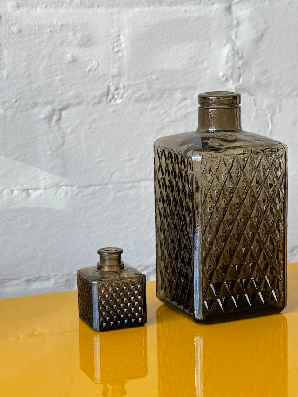 Pair of Vintage Smokey Glass Bottles / Vases