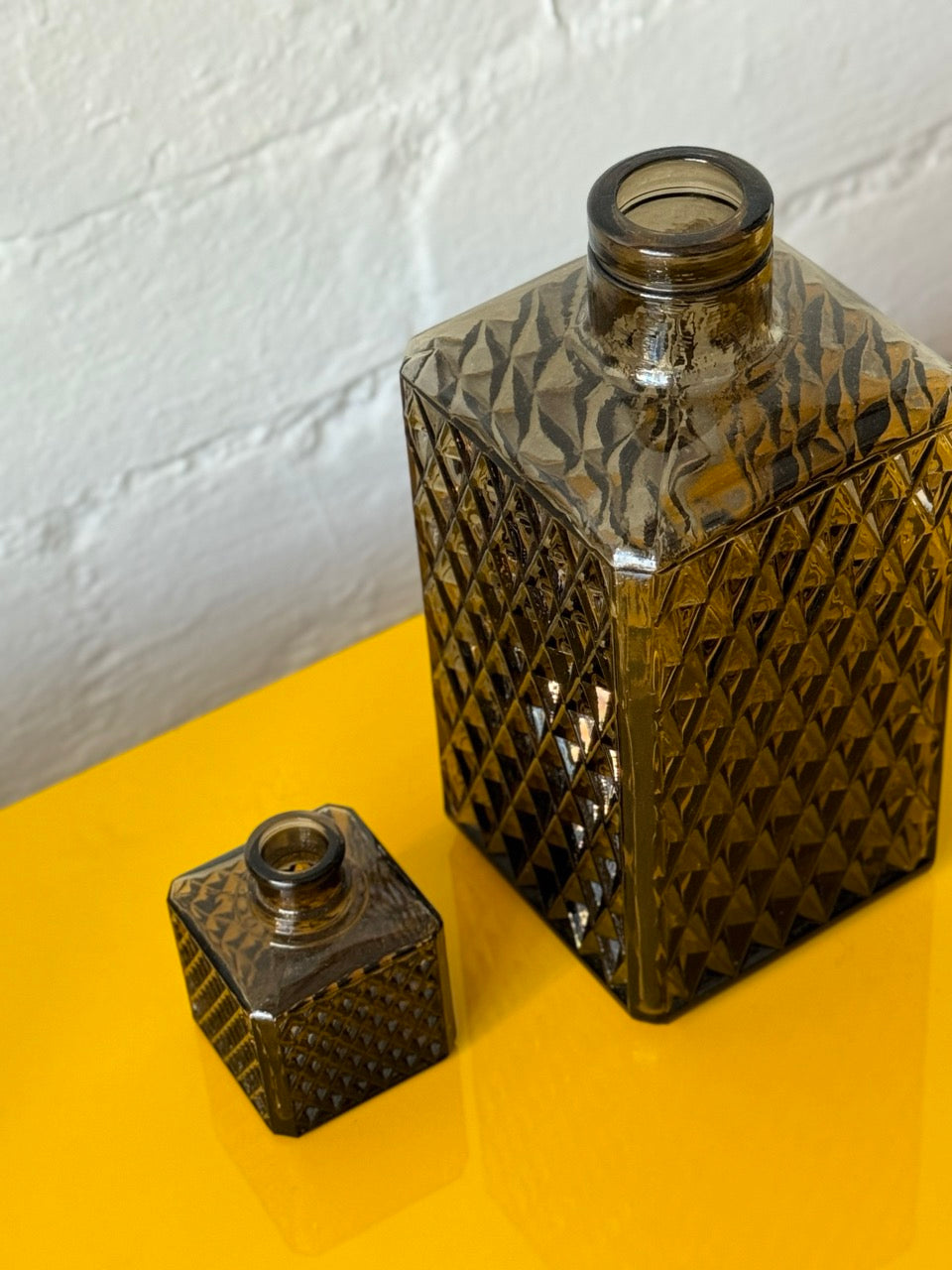 Pair of Vintage Smokey Glass Bottles / Vases