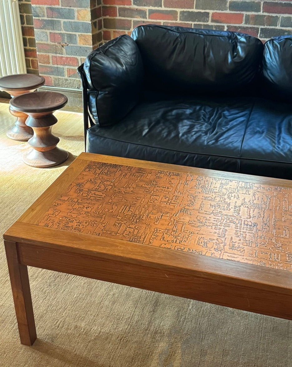 Pressed Copper and Teak Coffee Table by Parker