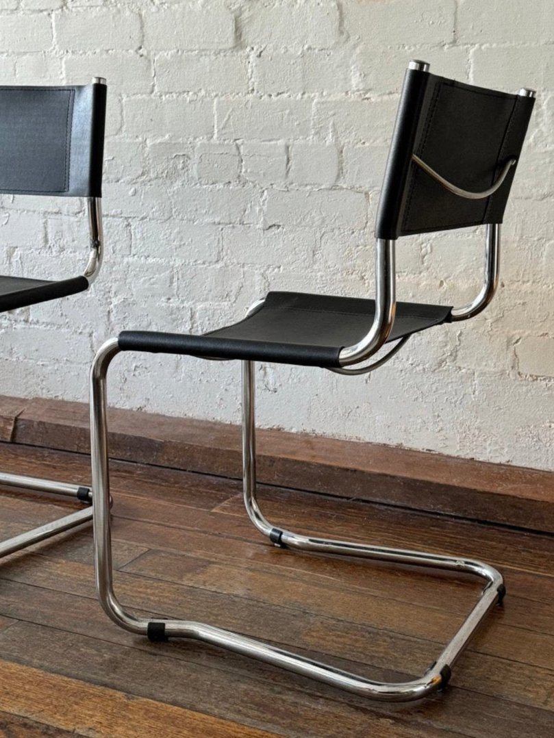 Pair of Black Leather Cantilever Chairs