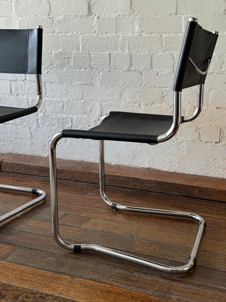 Pair of Black Leather Cantilever Chairs