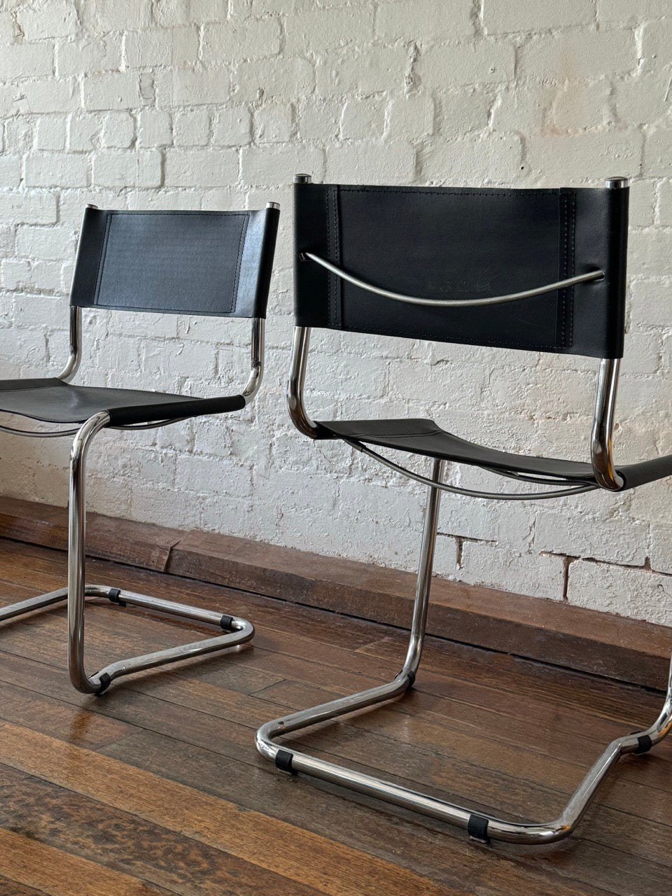 Pair of Black Leather Cantilever Chairs
