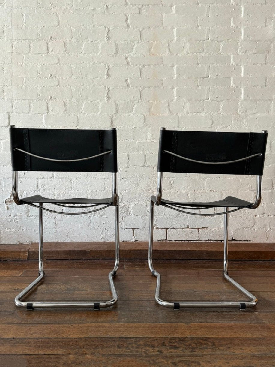 Pair of Black Leather Cantilever Chairs
