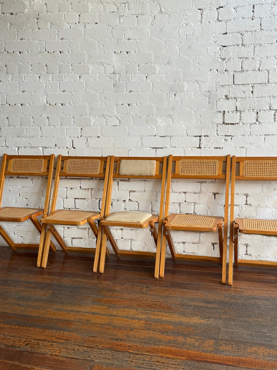 Set of 5 Rattan and Velvet Folding Chairs