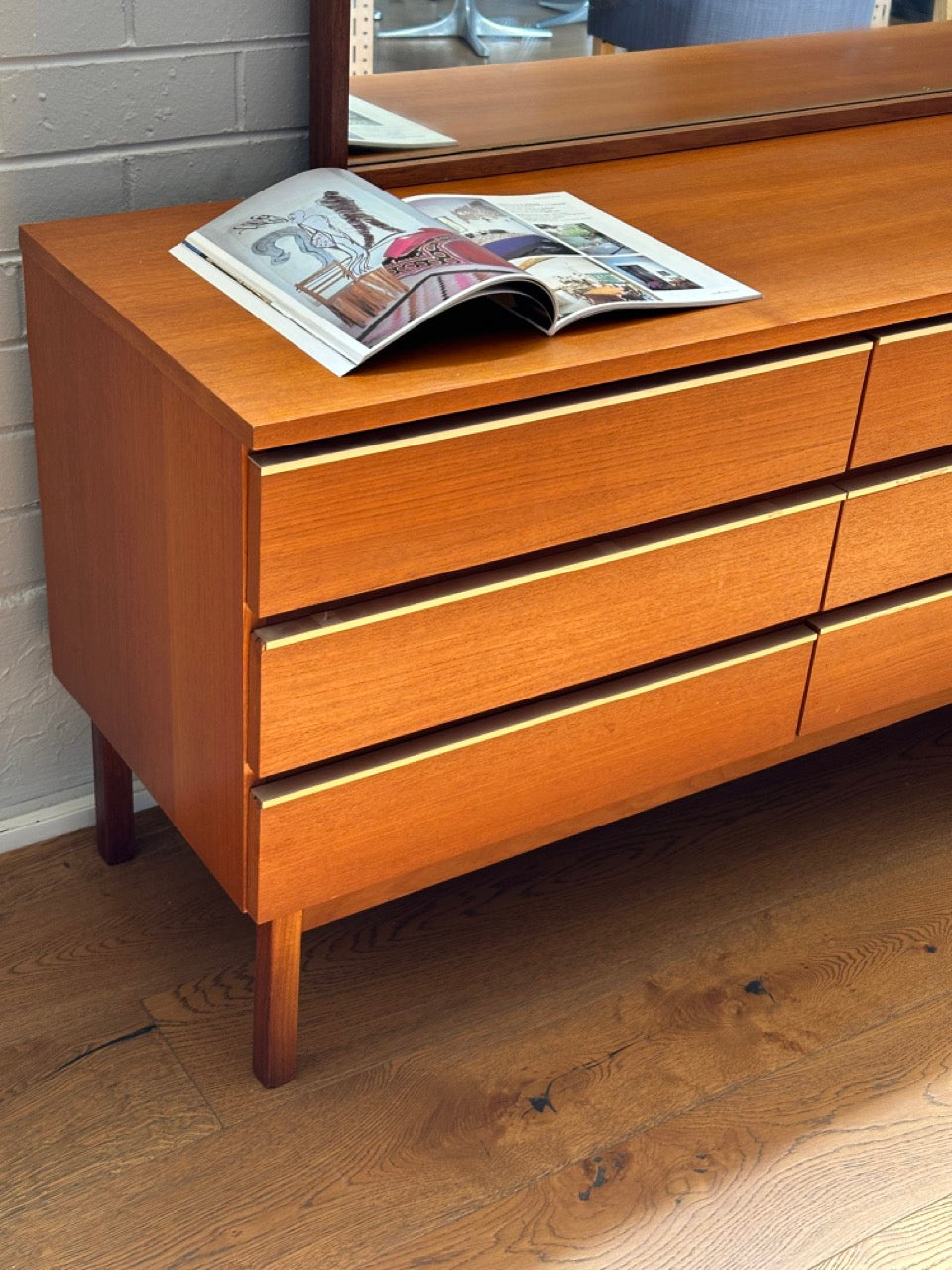 Vintage Teak Dresser with Detachable Mirror