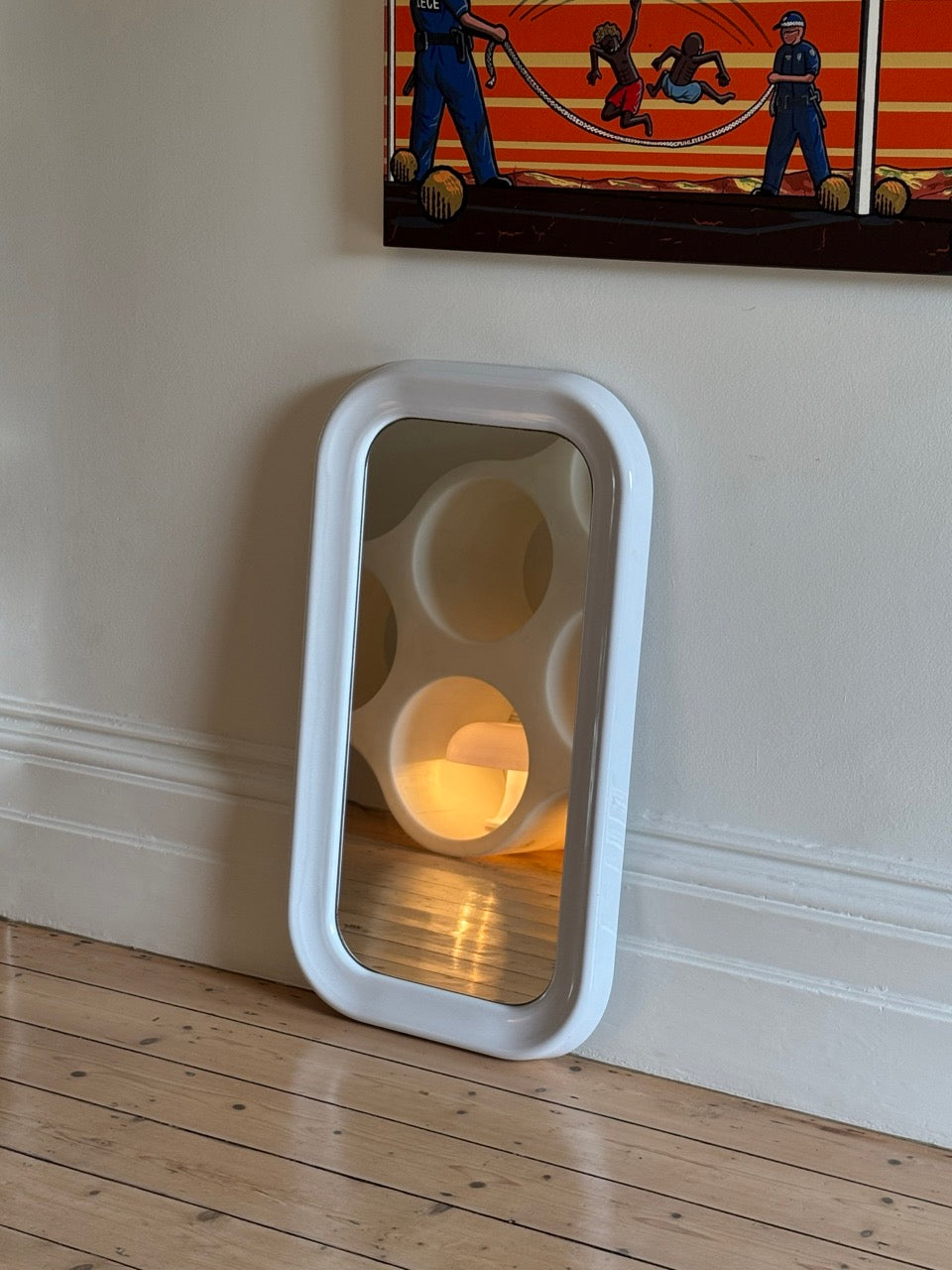 White Plastic Bulbous Mirror