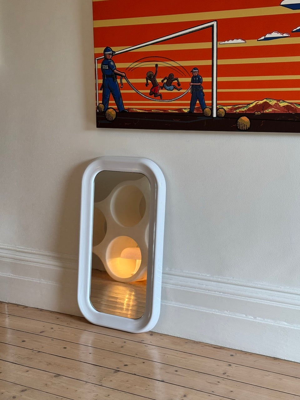 White Plastic Bulbous Mirror