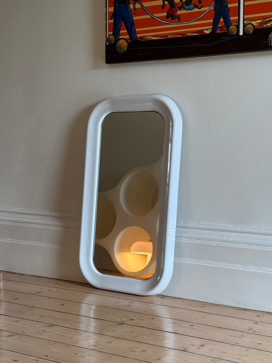 White Plastic Bulbous Mirror