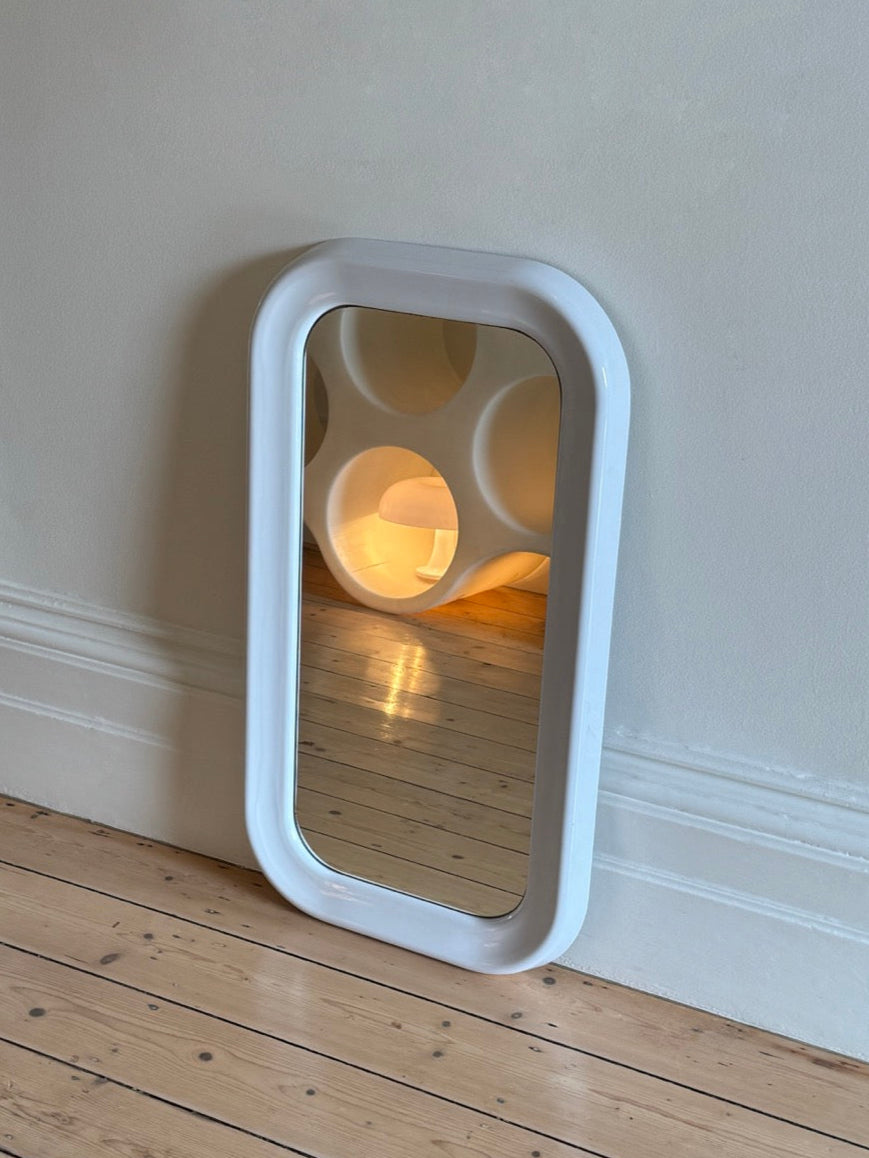 White Plastic Bulbous Mirror