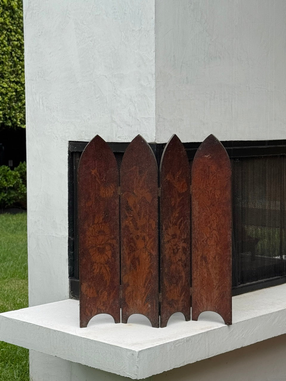 Antique Pine Four Panel Fire Screen