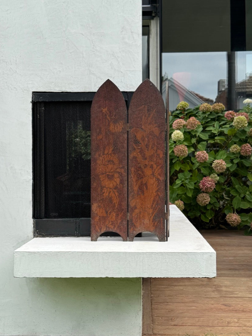 Antique Pine Four Panel Fire Screen