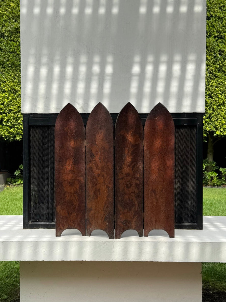 Antique Pine Four Panel Fire Screen