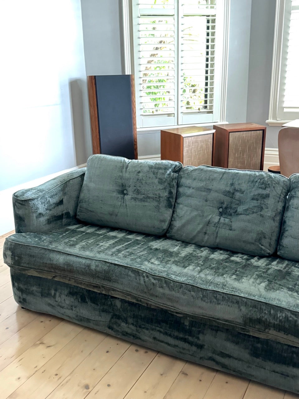 Blue Velvet Chenille Tuxedo Sofa