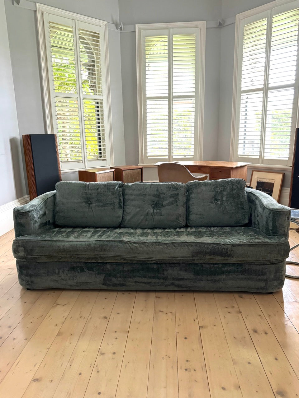 Blue Velvet Chenille Tuxedo Sofa