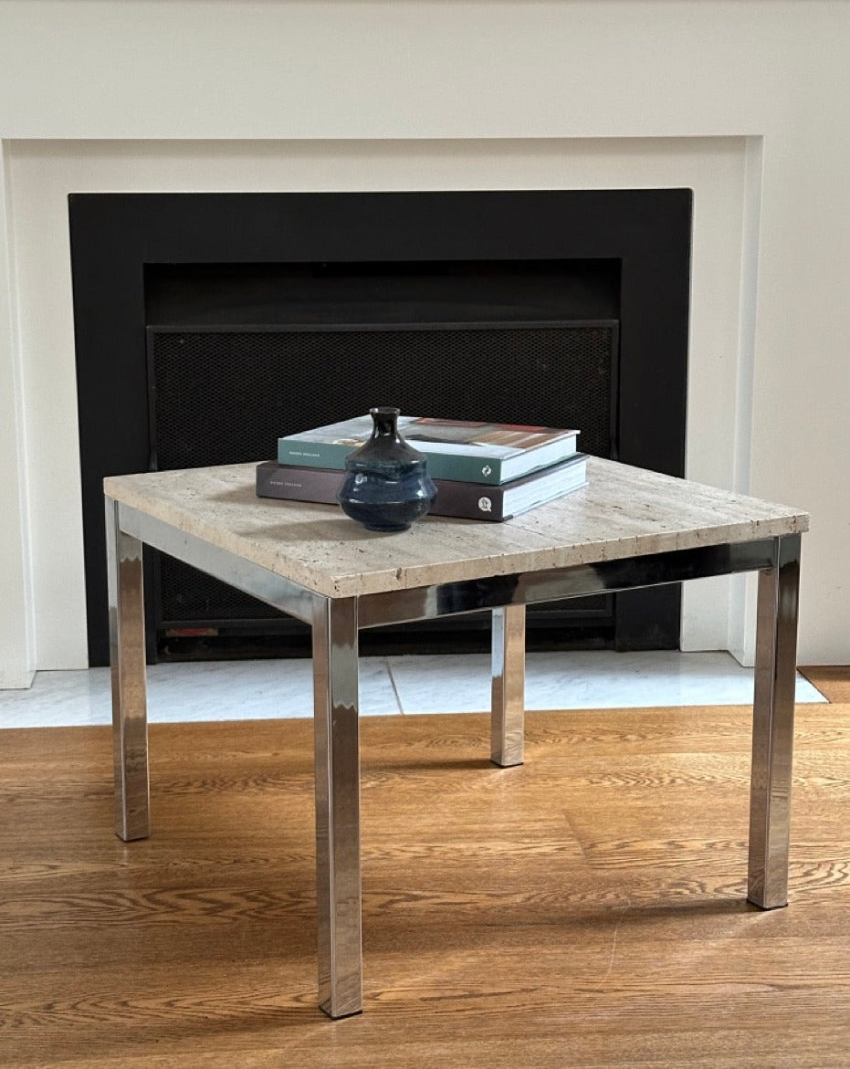 Travertine and Chrome Side Table
