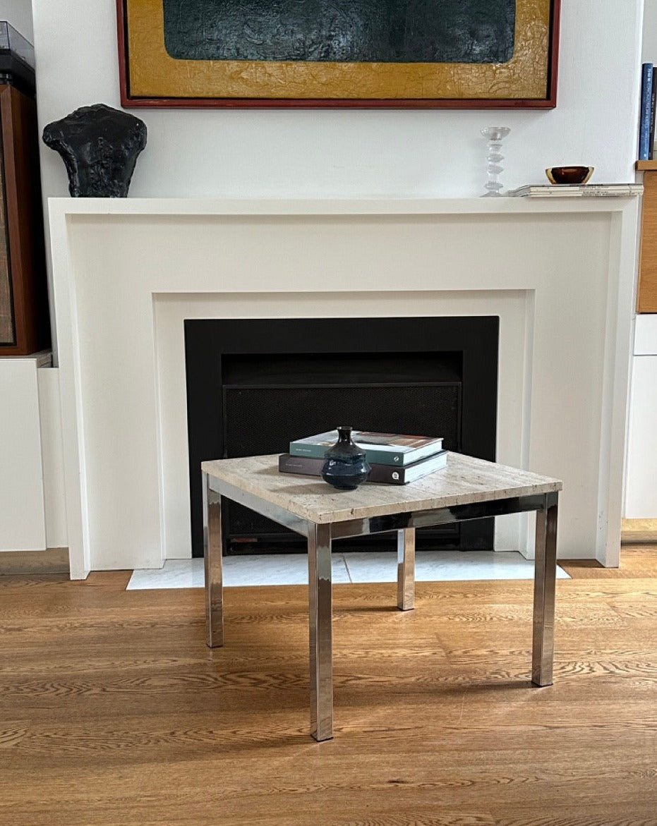 Travertine and Chrome Side Table