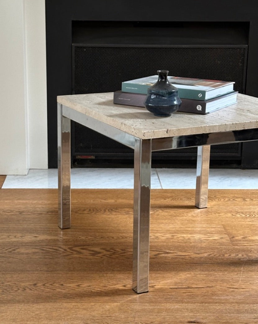 Travertine and Chrome Side Table