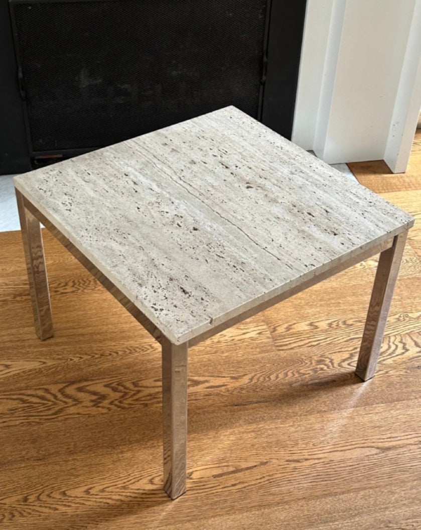 Travertine and Chrome Side Table
