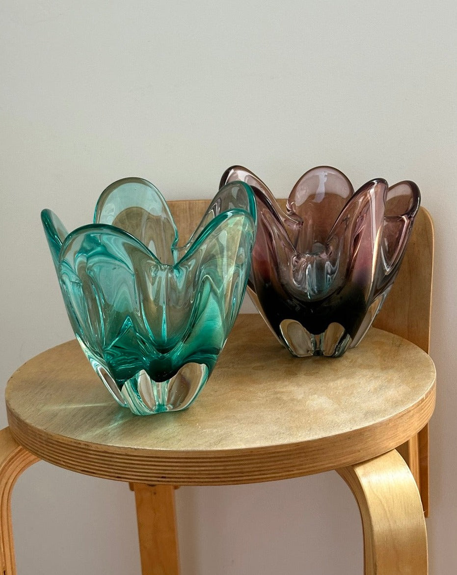 Mid Century Glass Bowl in Blue