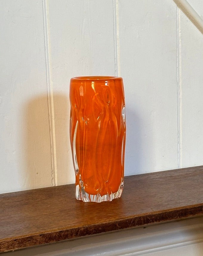 Mid Century Orange Glass Vase