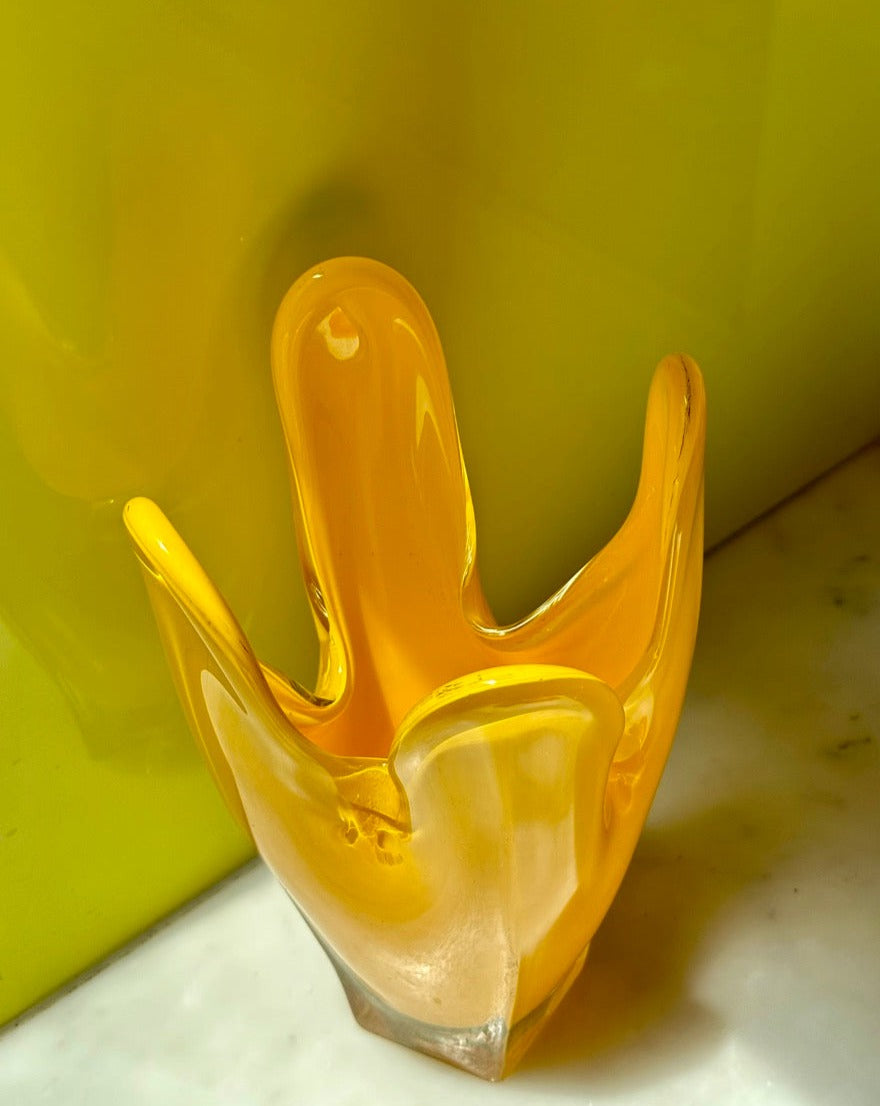 Vintage Yellow Art Glass Vase
