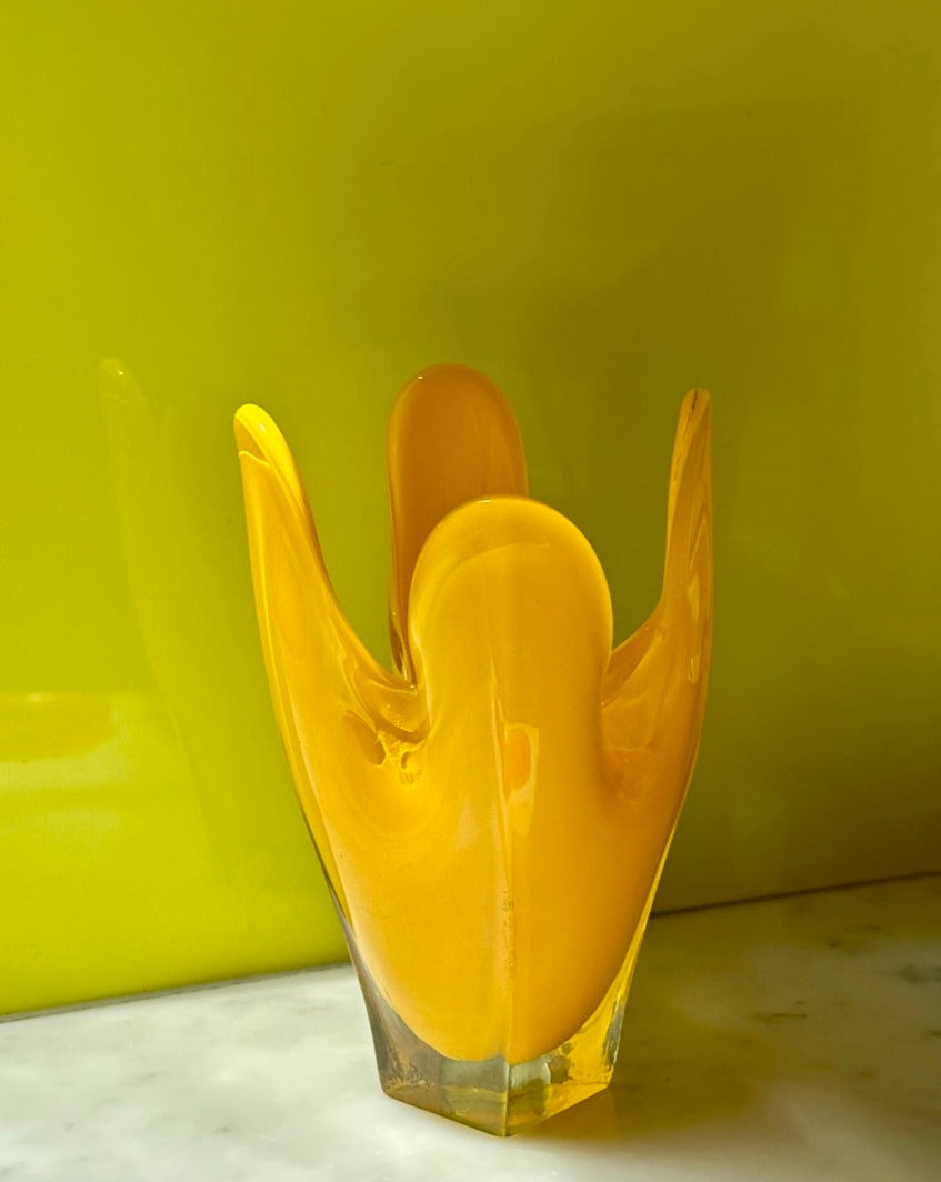 Vintage Yellow Art Glass Vase