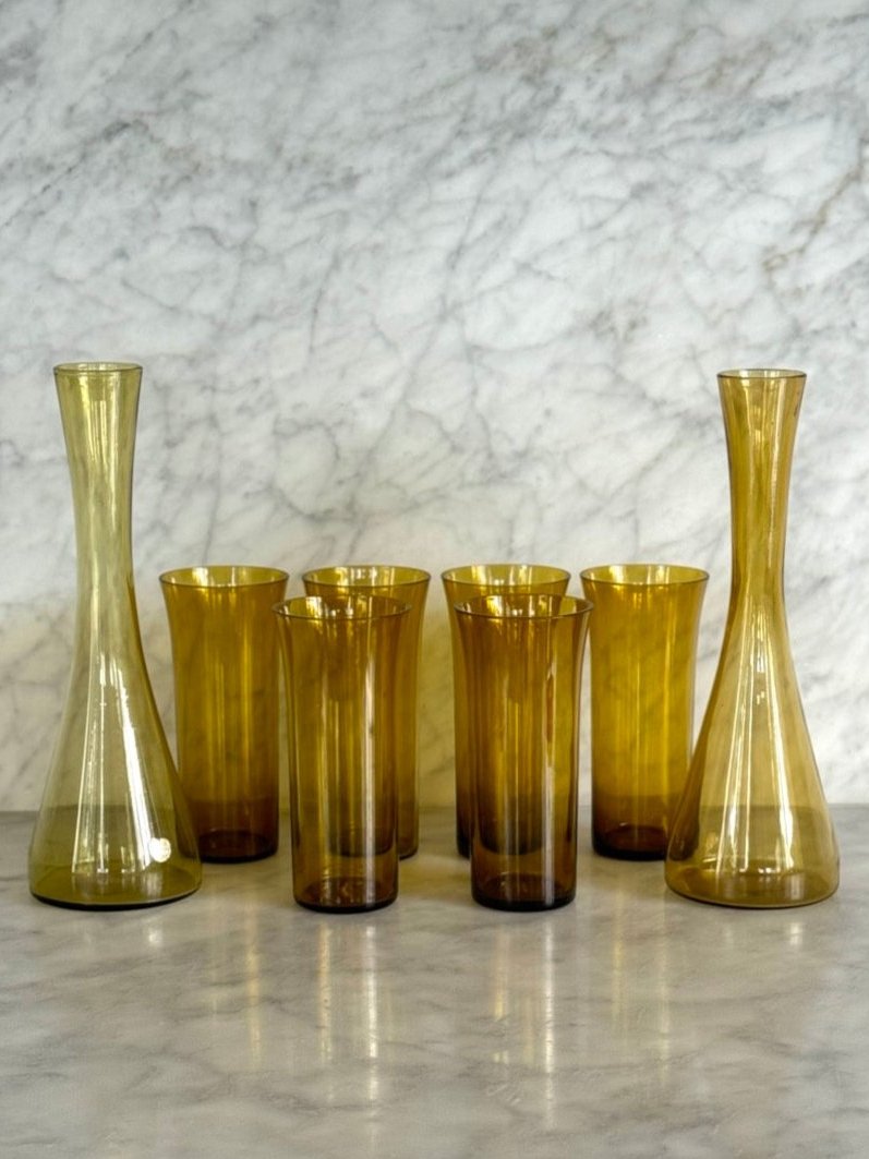 Scandanavian Amber Glassware Set
