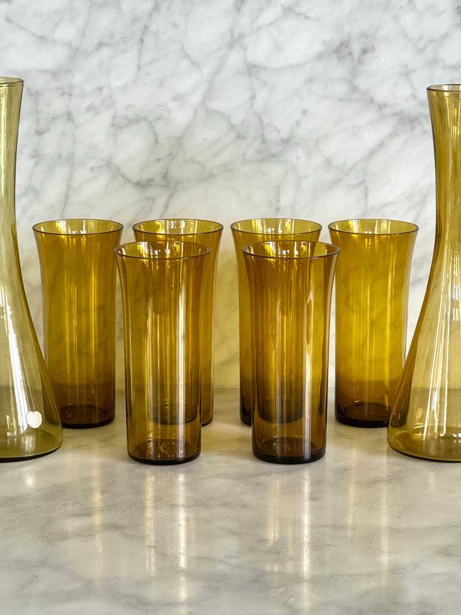 Scandanavian Amber Glassware Set