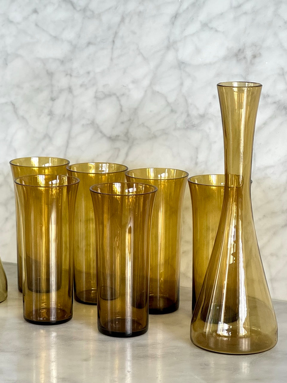 Scandanavian Amber Glassware Set
