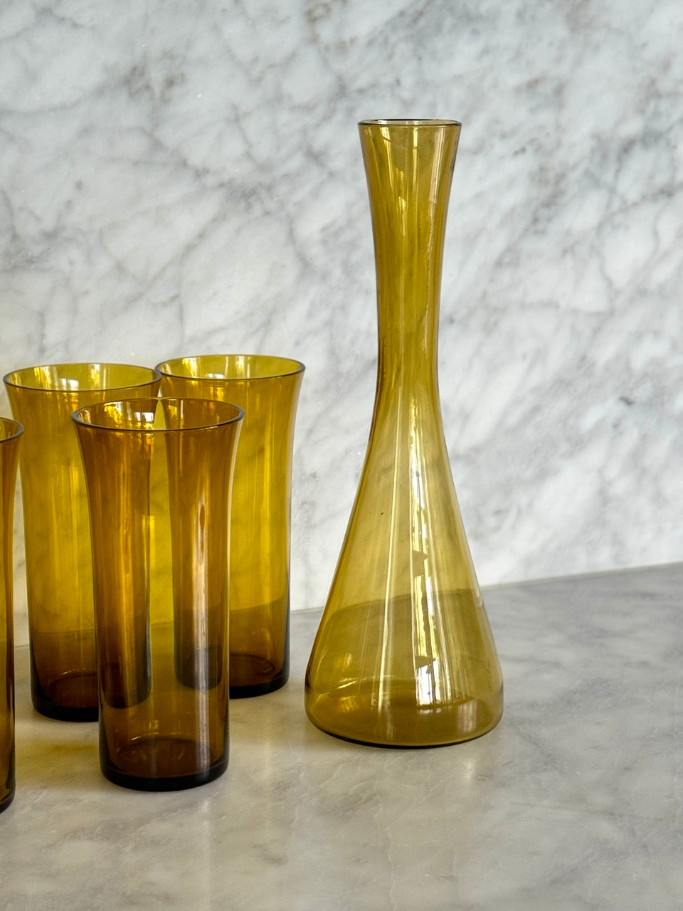 Scandanavian Amber Glassware Set