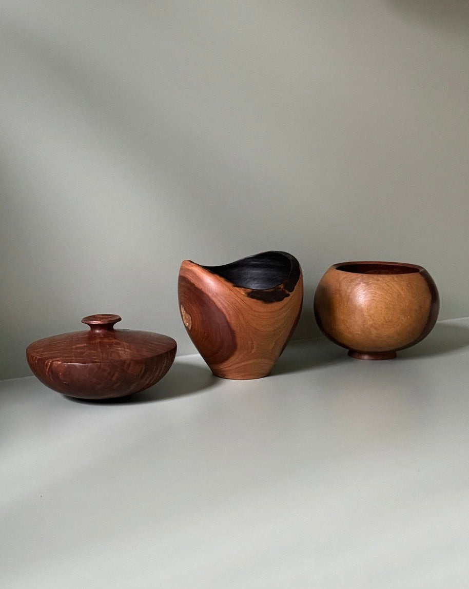 Three Handcrafted Wooden Bowls