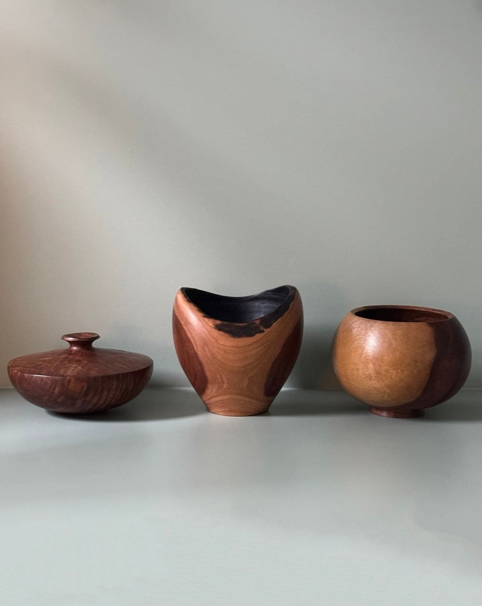 Three Handcrafted Wooden Bowls