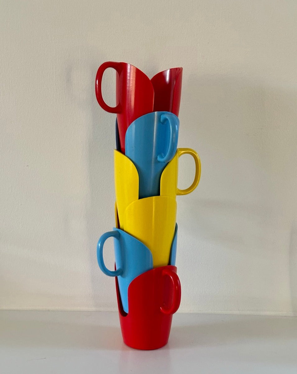 Set of 6 Pyrex Tumblers with Coloured Holders