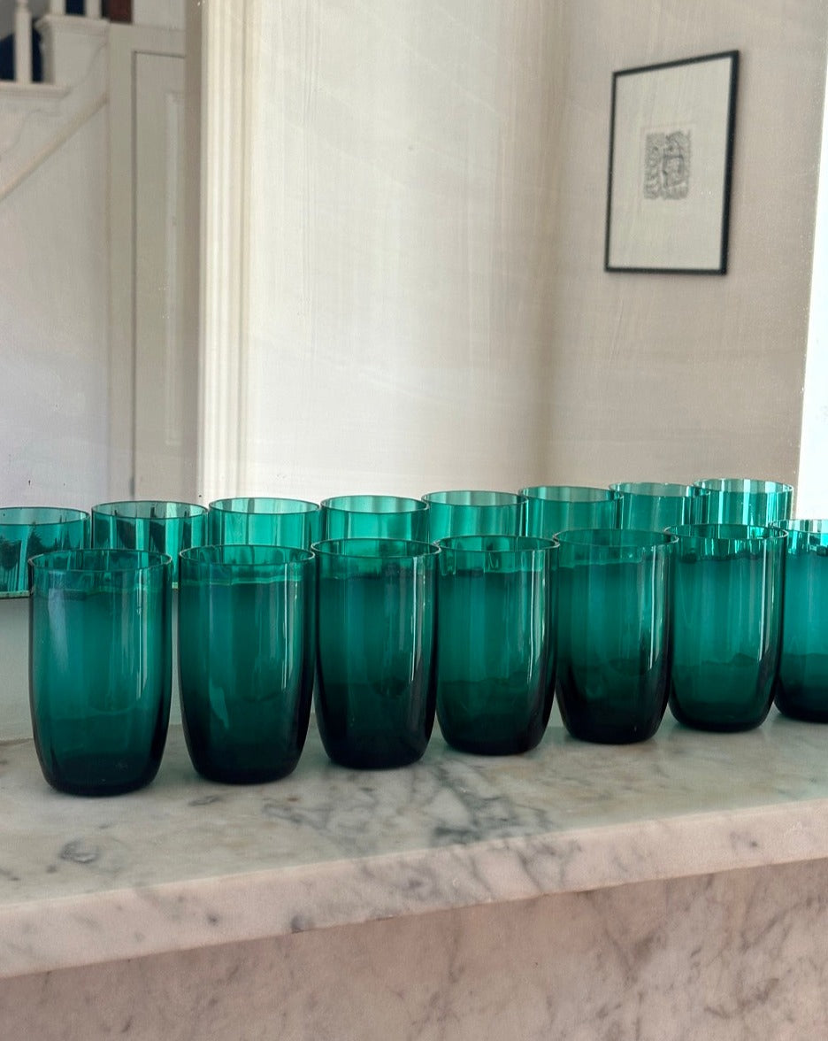 Set of 8 Victorian Green Glass Tumblers