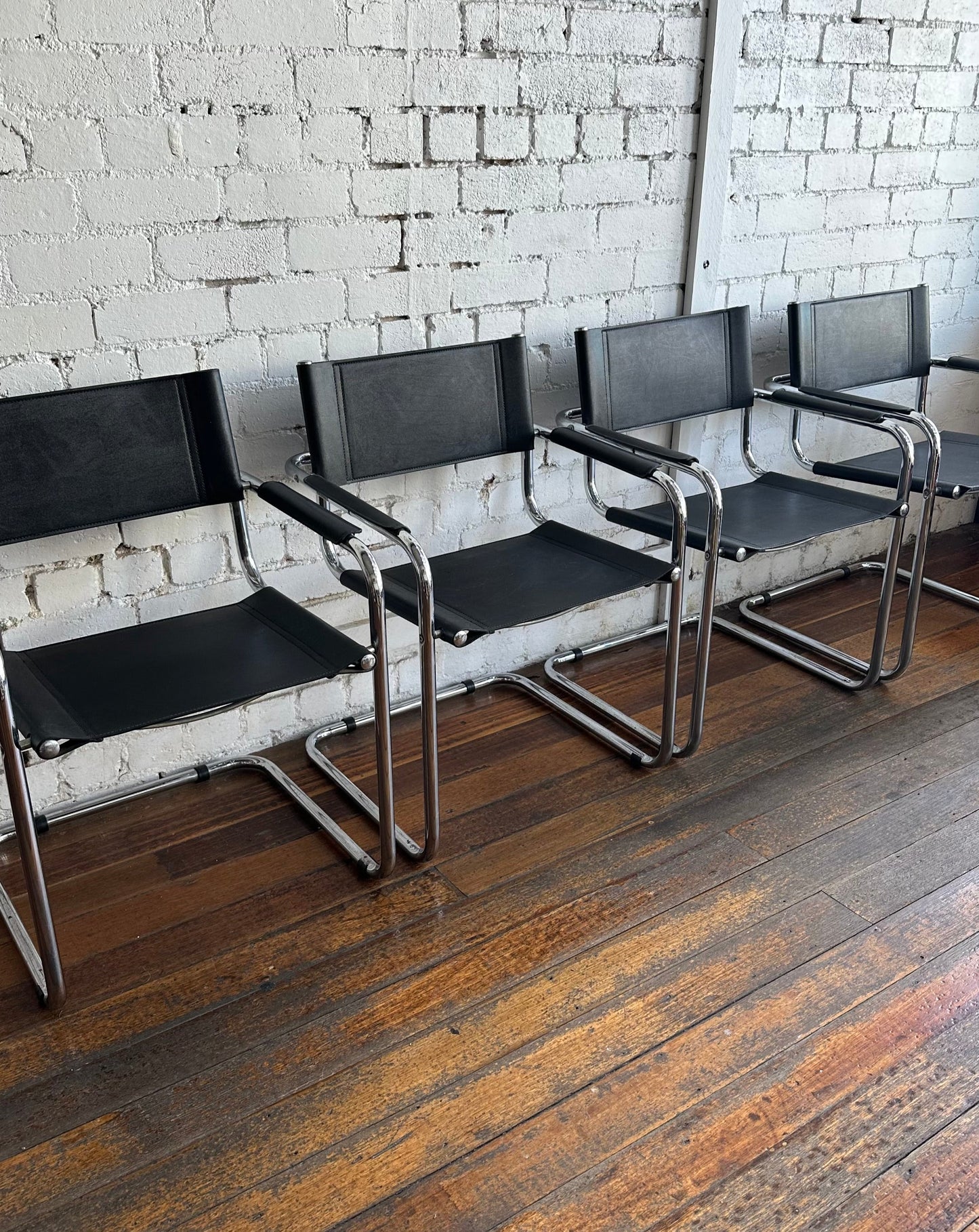 Leather and Chrome Dining Chairs, 1960s
