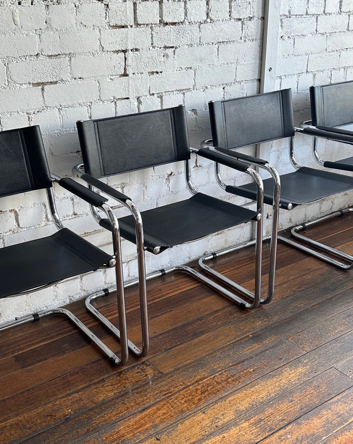 Leather and Chrome Dining Chairs, 1960s