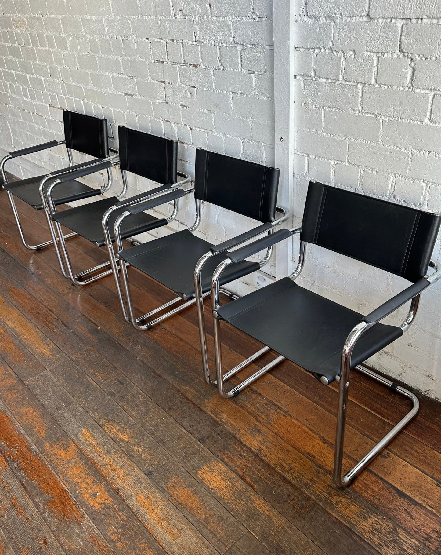 Leather and Chrome Dining Chairs, 1960s