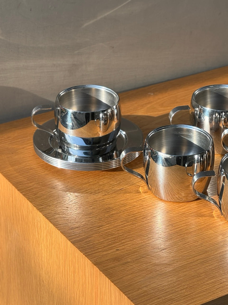 Set of 5 Vintage Tramontina 18/10 INOX Tea Cups and Saucers