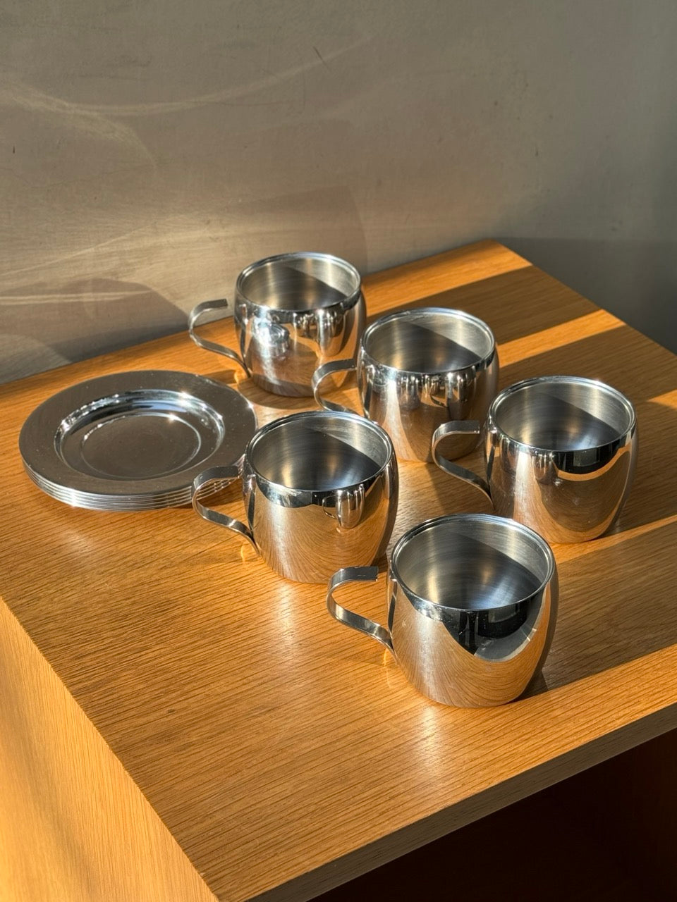 Set of 5 Vintage Tramontina 18/10 INOX Tea Cups and Saucers